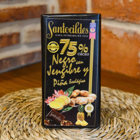 Comprar chocolate artesano negro con jengibre y piña ecológica SANTOCILDES. El mejor chocolate tradicional