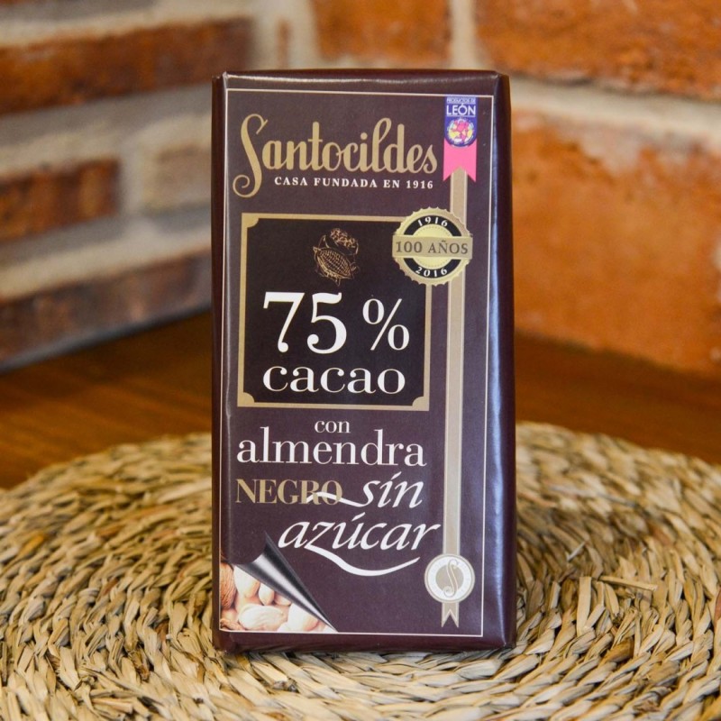 Chocolate Artesano Negro con almendra sin azúcar SANTOCILDES